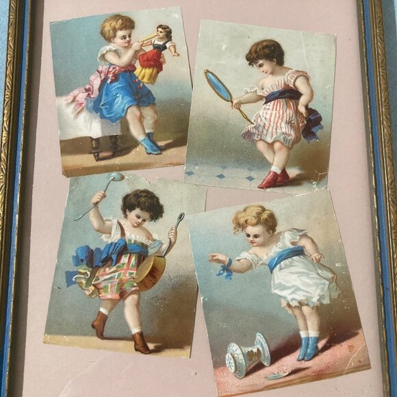 Framed Victorian Children Playing Prints Collage Gallery Wall - Picture 2 of 5